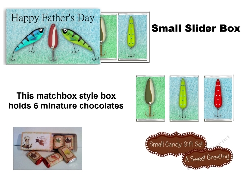 Printable Happy Fathers Day Fishing Lures Small Slider Gift Box For Six Mini Candy Bars 
