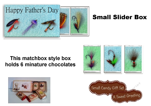 Printable Happy Fathers Day Fly Fishing Flies Small Slider Gift Box For Six Mini Candy Bars 