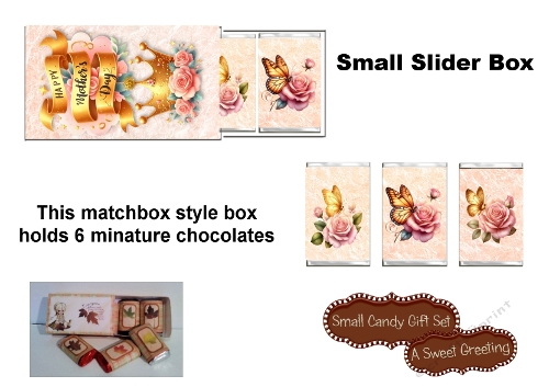 Printable Happy Mothers Day Small Slider Gift Box With 6 Mini Chocolate Bar Wrappers 