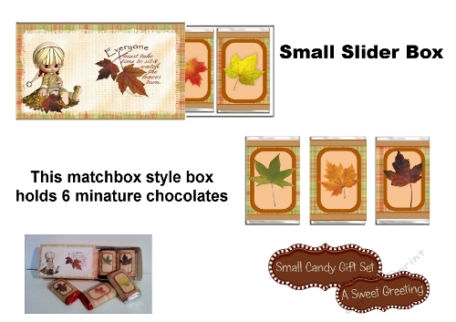 Printable Fall Cutie (light skin tone) Small Slider Gift Box For 6 Mini Chocolate Bars 