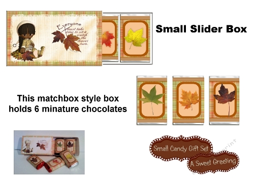 Printable Fall Cutie (dark skin tone) Small Slider Gift Box For 6 Mini Chocolate Bars 