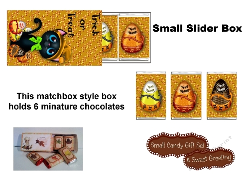 Printable Trick Or Treat Halloween Small Slider Gift Box For 6 Miniature Candy Bar Wrappers 