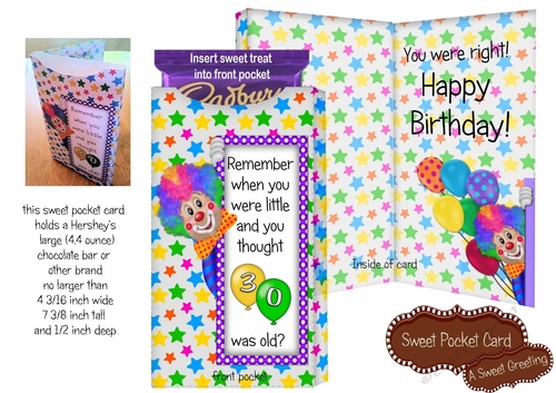 30th  Birthday Clown Candy Bar Pocket Card