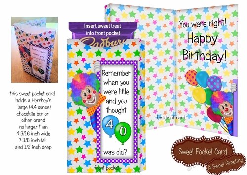 40th  Birthday Clown Candy Bar Pocket Card