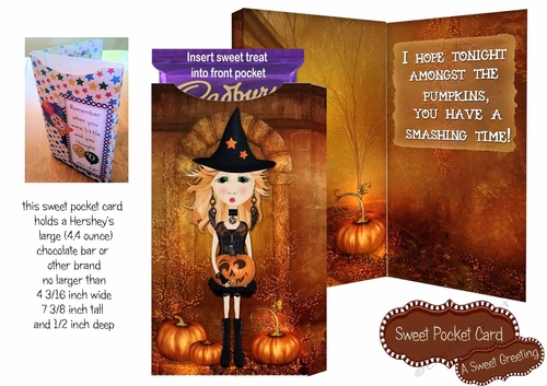 Pumpkin Girl Candy Bar Pocket Card