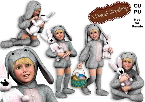 Young blonde girl in grey bunny suit