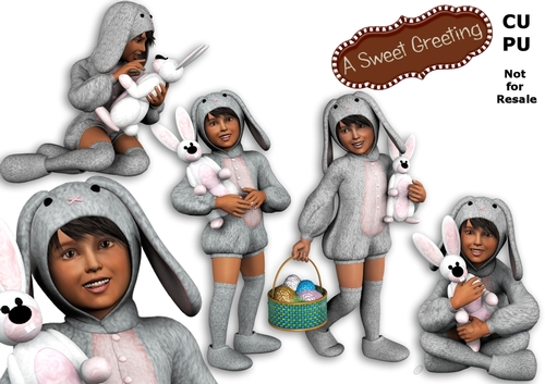 Young brunette girl with medium skin tone in grey bunny suit