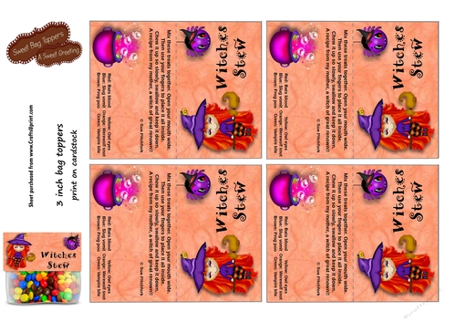 DIY Witches Stew 3 inch Halloween Treat Bag Toppers