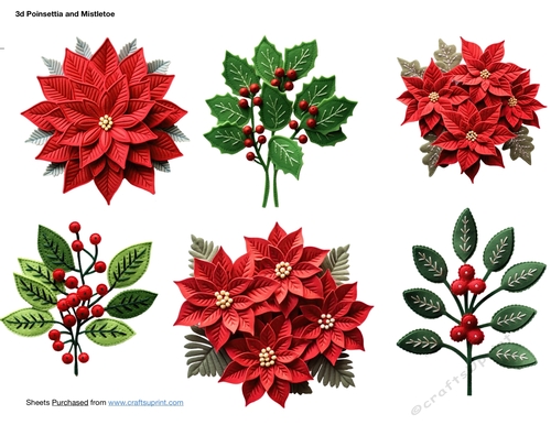 3d Poinsettia and Mistletoe