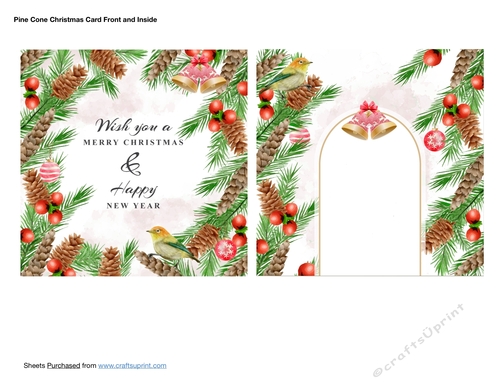 Pine Cone Christmas Card Front and Inside