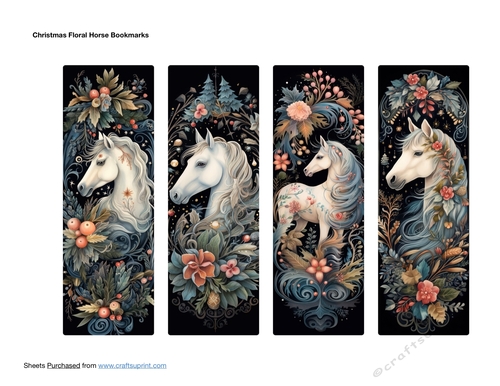 Christmas Floral Horse Bookmarks