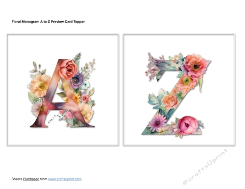 Floral Monogram A to Z  Card Toppers