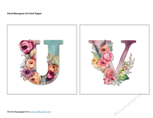 Floral Monogram U,V Card Toppers