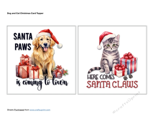 Dog and Cat Christmas Card Topper