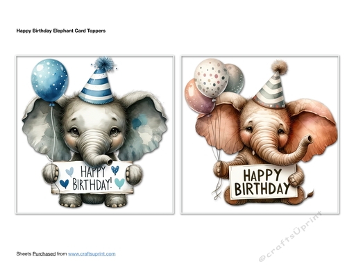 Happy Birthday Elephant Card Toppers
