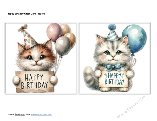 Happy Birthday Kitten Card Toppers