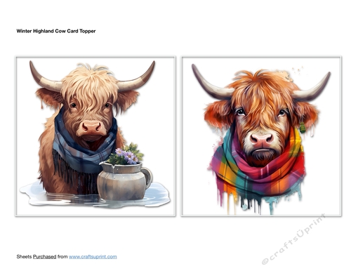 Winter Highland Cow Card Toppers