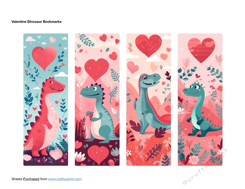 Valentine Dinosaur Bookmarks