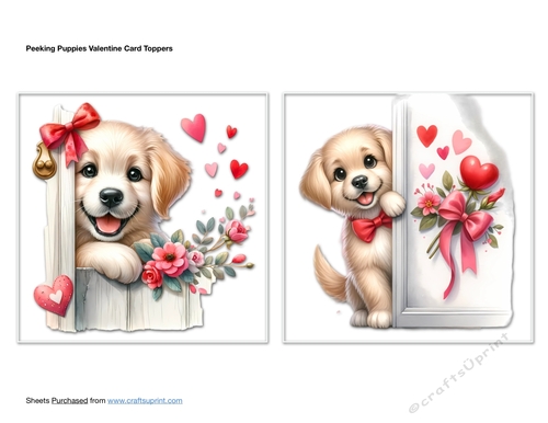 Peeking Puppies Valentine Card Toppers