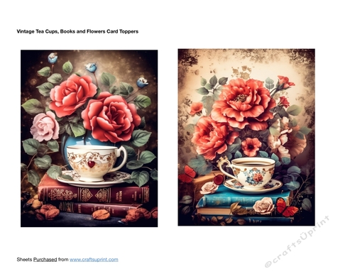 Vintage Tea Cups Books and Flowers Card Toppers