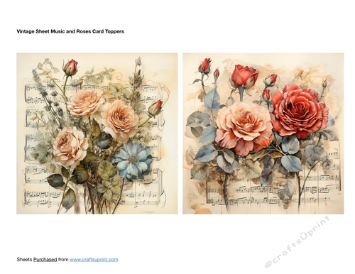 Vintage Sheet Music and Roses Card Toppers