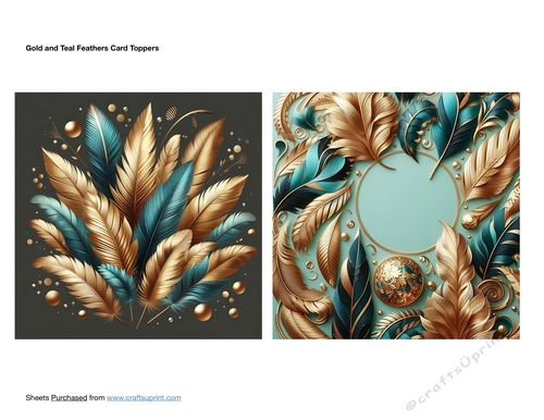 Gold and Teal Feathers Card Toppers