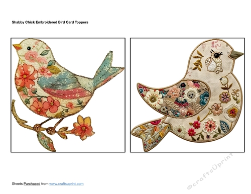 Shabby Chick Embroidered Bird Card Toppers