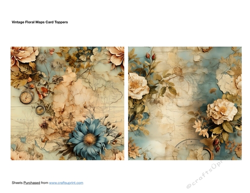 Vintage Floral Maps Card Toppers