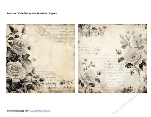Black and White Shabby Chic Floral Card Toppers