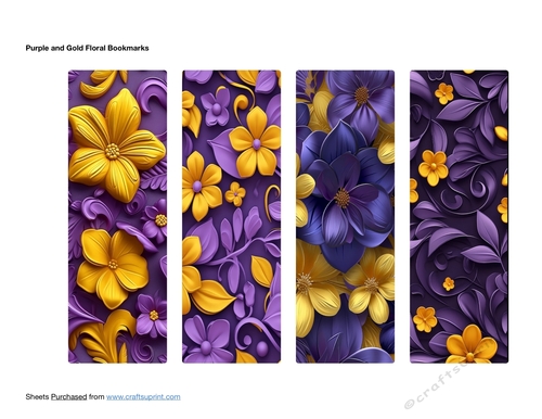 Purple and Gold Floral Bookmarks