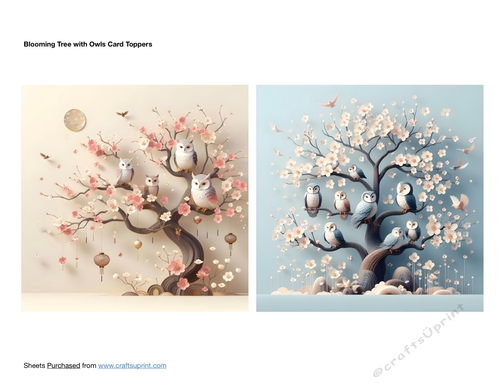 Blooming Tree with Owls Card Toppers