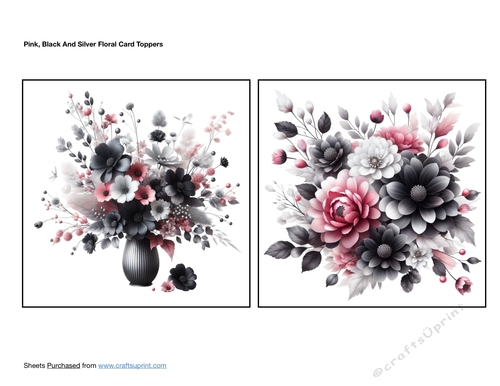 Pink Black And Silver Floral Card Toppers