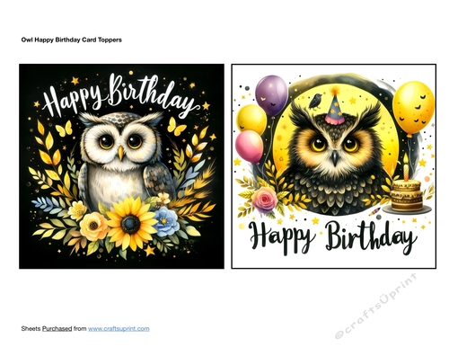 Owl Happy Birthday Card Toppers