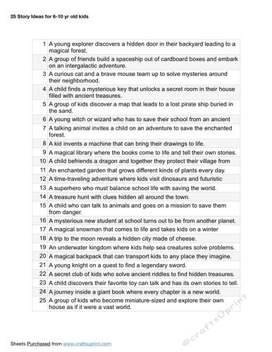 25 Story Ideas for 6-10 yr old kids