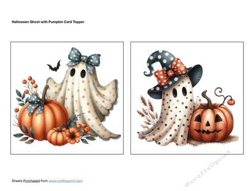 Halloween Ghost with Pumpkin Card Topper