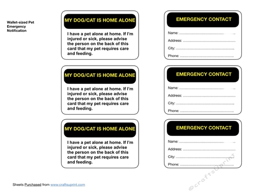 Wallet-sized Pet Emergency Notification