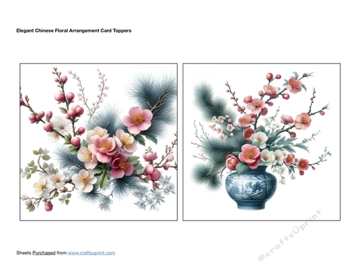 Elegant Chinese Floral Arrangement Card Toppers
