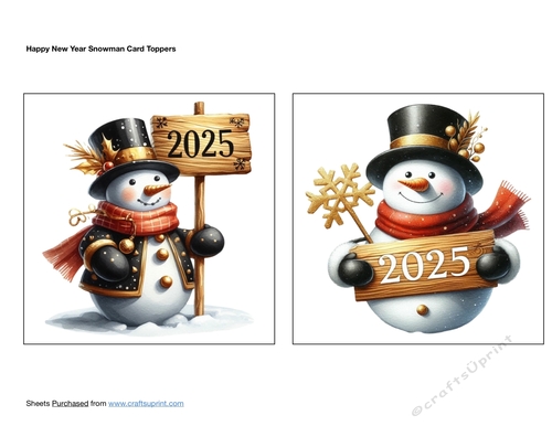 Happy New Year Snowman Card Toppers