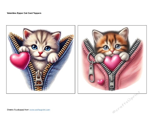  Valentine Zipper Cat Card Toppers