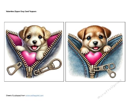 Valentine Zipper Dog Card Toppers