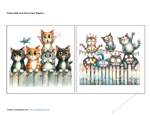 Funny Cats on a Fence Card Topper