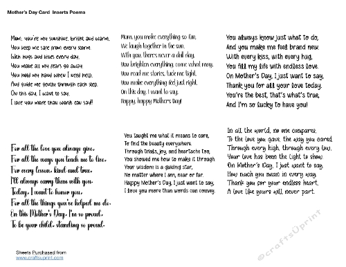 Mothers Day Card Inserts