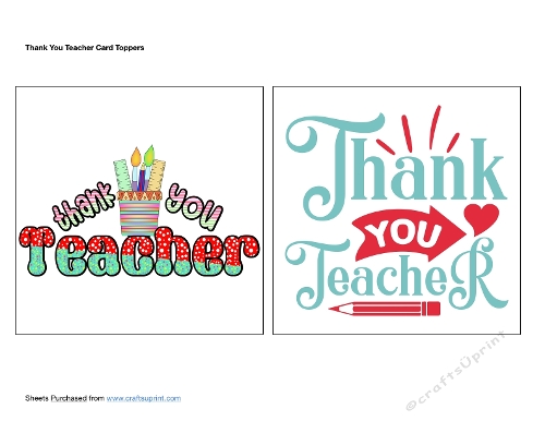 Thank You Teacher Card Toppers