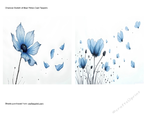 Charcoal Sketch of Blue Petals Card Toppers