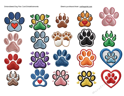 Embroidered Dog Paw Card Embellishments