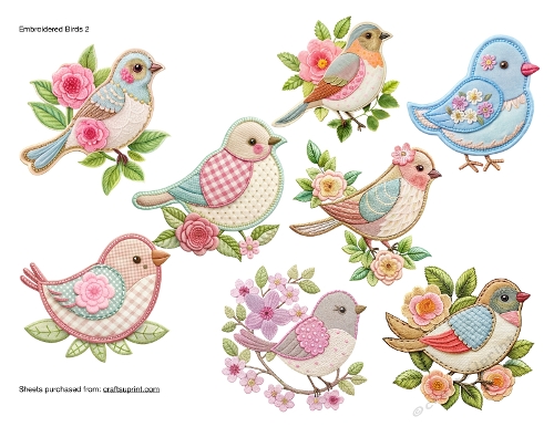 Embroidered Birds Embellisments