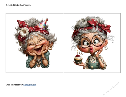 Old Lady Birthday Card Toppers