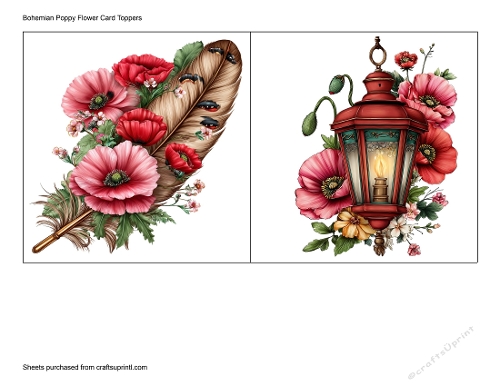 Bohemian Poppy Flower Card Toppers