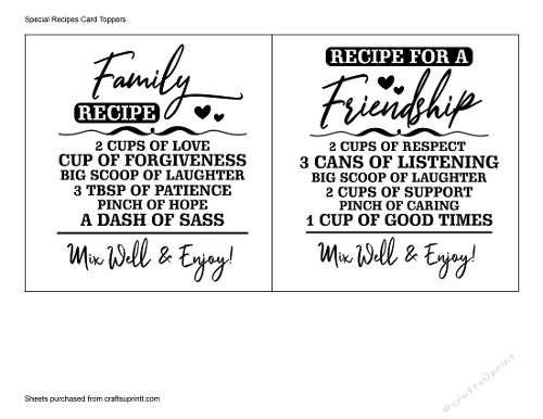 Special Recipes Card Toppers
