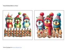 Funny Christmas Birds on a Fence